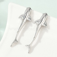 Brass Stud Earrings, Fish, Platinum, 50x15mm(EJEW-C134-03P)