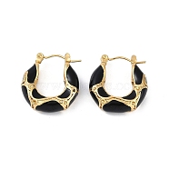 Ion Plating(IP) 304 Stainless Steel Textured Hoop Earrings, with Enamel, Real 18K Gold Plated, Black, 22x20.5x6.5mm(EJEW-Z068-33G-01)