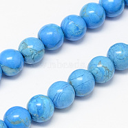 Natural White Jade Bead Strands, Dyed, Round, Deep Sky Blue, 4mm, Hole: 0.5mm, about 95pcs/strand, 14.9 inch(G-R193-17-4mm)
