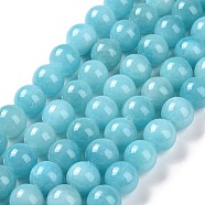 Natural Mashan Jade Round Beads Strands, Dyed, Cyan, 8mm, Hole: 1mm, about 51pcs/strand, 15.7 inch(G-D263-8mm-XS28)