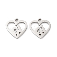 316 Surgical Stainless Steel Charms, Manual Polishing, Laser Cut, Heart with Family Charms, Stainless Steel Color, 12.5x12.5x1mm, Hole: 1.6mm(STAS-Q314-20P)
