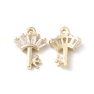 Brass Pave Cubic Zirconia Charms, Crown Key Charm, Light Gold, 13x9.5x2.5mm, Hole: 0.9mm(KK-G462-08KCG)
