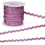 2 Rolls Polyester Glitter Wavy Fringe Trim Ribbon, Wave Bending Ribbon for Garment Accessories, Medium Violet Red, 3/8 inch(9mm), 15 yards/roll(OCOR-GF0003-50B)