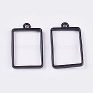 Electrophoresis Alloy Open Back Bezel Pendants, For DIY Epoxy Resin, Pressed Flower Jewelry, Rectangle, Black, 32.5x21x3.5mm, Hole: 2.5mm(PALLOY-WH0067-07)