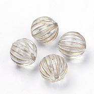Plating Transparent Acrylic Beads, Golden Metal Enlaced, Corrugated Round, Clear, 12mm, Hole: 1.5mm(X-PACR-Q115-60-12mm)