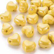 Opaque Acrylic European Beads, Large Hole Beads, Pearlized, Heart, Gold, 19.5x21.5x14.5mm, Hole: 4mm(MACR-S372-03B-81)