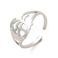 304 Stainless Steel Open Cuff Rings, Tree, Stainless Steel Color, Inner Diameter: 18.2mm(RJEW-Q808-07P)