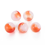 Transparent Handmade Blown Glass Globe Beads, Two Tone, Round, Coral, 12~13mm, Hole: 1~1.8mm(X-GLAA-T012-31B-02)