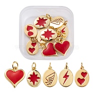 10Pcs 5 Style Real 18K Gold Plated Brass with Jump Rings Enamel Charms, Valentine's Day, Long-Lasting Plated, Heart & Oval, Red, 2pcs/style(KK-LS0001-36)
