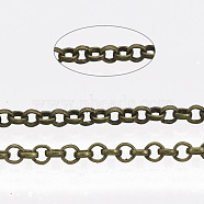Soldered Brass Coated Iron Rolo Chains, Belcher Chain, with Spool, Antique Bronze, 2x0.5mm, about 328.08 Feet(100m)/roll(CH-S125-08A-AB)