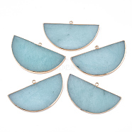 Electroplate Natural White Jade Semi Circle Pendants, with Iron Findings, Dyed, Half Round, Golden, 34~35x60.5x4~5.5mm, Hole: 1.8mm(G-S344-43B)