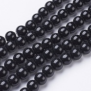 Glass Beads Strands, Round, Black, about 10mm in diameter, hole: 1mm, about 30pcs/strand, 12 inch(X-GR10mm27Y)