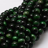 Natural Tiger Eye Round Beads Strands, Green, 10mm, Hole: 1mm, about 38pcs/strand, 15.7 inch(G-E329-10mm-40A)