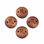 Wood Links Connectors, Flat Round with 12 Constellations, Dyed, Scorpio, 15x4mm, Hole: 1.6mm(WOOD-S053-52A)