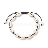 Natural Cowrie Shell Braided Beaded Anklets, Black, Inner Diameter: 2-1/4~3-1/2 inch(5.85~8.8cm)(AJEW-AN00516-02)