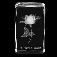 Transparent Glass Display Decorations, for Valentine's Day, Rectangle with Rose & Word I Love You, Clear, 8x5x5cm(DJEW-WH0010-40)
