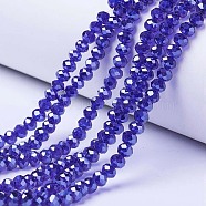 Electroplate Glass Beads Strands, Pearl Luster Plated, Faceted, Rondelle, Medium Blue, 8x6mm, Hole: 1mm, about 65~72pcs/strand, 15.7~16.1 inch(40~41cm)(EGLA-A034-T8mm-A11)