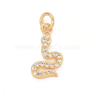 Eco-Friendly Brass Micro Pave Cubic Zirconia Pendants, with Jump Ring, Long-Lasting Plated, Lead Free & Cadmium Free, Snake, Real 24K Gold Plated, 14x8x2mm, Hole: 2.9mm(KK-M225-11G)