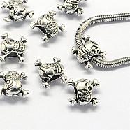 Alloy European Beads, Large Hole Beads, Skull, Antique Silver, 12x14.5x7.5mm, Hole: 4.5mm(PALLOY-S079-092AS)