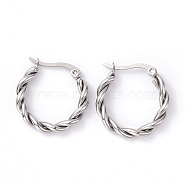 304 Stainless Steel Twist Rope Hoop Earrings for Women, Stainless Steel Color, 22x22x3.5mm, Pin: 0.8x1mm(EJEW-G298-07A-P)