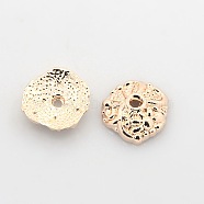 Nickel Free & Lead Free Rose Gold Alloy Flower Bead Caps, Long-Lasting Plated, Apetalous, 13x3mm, Hole: 2mm(PALLOY-J471-44RG-FF)