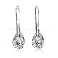 Platinum Tone Stainless Steel Dangle Earrings, with Cubic Zirconia, Clear, 35x10mm(EJEW-EE0002-06A)