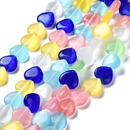 Cat Eye Glass Bead Strands, Heart, Mixed Color, 12x12x3mm, Hole: 1mm, about 32pcs/strand, 14 inch(CE-R010-11)