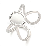 Non-Tarnish 304 Stainless Steel Oval Cuff Ring Components, Pad Ring Setting, Stainless Steel Color, Tray: 8x6mm, Adjustable(RJEW-A043-07P)