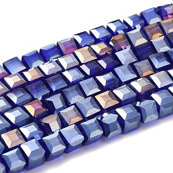 Electroplate Glass Beads Strands, AB Color Plated, Faceted, Cube, Blue Violet, 7~8x7~8x7~8mm, Hole: 1.5mm, about 97~100pcs/strand, 70~71cm(EGLA-D018-8x8mm-67)