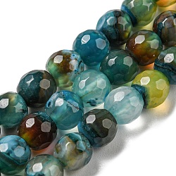 Natural Agate Beads Strands, Dyed & Heated, Round, Faceted, Dark Turquoise, 6mm, Hole: 1mm, about 62pcs/strand, 14.57 inch(37cm)(X-G-C082-A01-02)