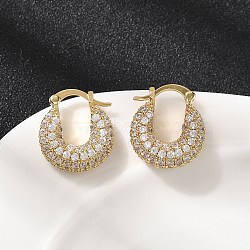 Brass Micro Pave Clear Cubic Zirconia Flat Round Hoop Earrings, Cadmium Free & Lead Free, Rack Plating, Long-Lasting Plated, Real 18K Gold Plated, 19.5x17x6.5mm(EJEW-K318-04A-G)