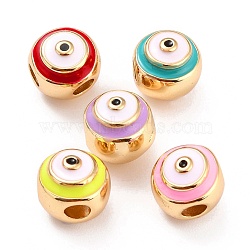 Brass Enamel Beads, Long-Lasting Plated, Real 18K Gold Plated, Round, Mixed Color, 11~11.5mm, Hole: 3mm(KK-G402-24G)