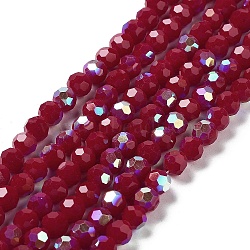 Opaque Glass Beads Strands, Faceted, Round, Crimson, 6x5.5mm, Hole: 0.9mm, about 94~97pcs/strand, 21.06~21.18''(53.5~53.8cm)(EGLA-A035-P6mm-L16)