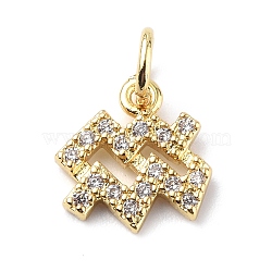 Brass Micro Pave Cubic Zirconia Charms, Constellation Charm, with Jump Rings, Real 18K Gold Plated, Aquarius, 10x9.5x1.3mm, Hole: 3.4mm(ZIRC-F131-16G-04)