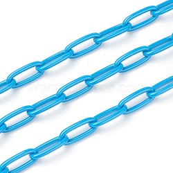 Eco-friendly Spray Painted Handmade Brass Paperclip Chains, Soldered, with Spool, Deep Sky Blue, 17x8x2mm, 32.8 feet(10m)/roll(KK-J276-18-P11)
