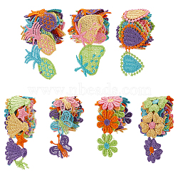 WADORN 7Pcs 7 Styles Rainbow Color Polyester Embroidery Lace Trim, Lace Ribbons for Garment Accessories, Flower & Heart & Butterfly, Mixed Shapes, 24~42mm, about 1 yard/pc(OCOR-WR0003-76)