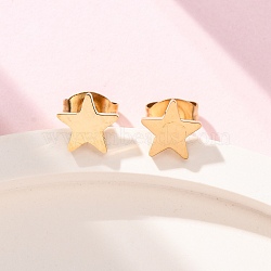 Ion Plating(IP) 304 Stainless Steel Ear Studs, Hypoallergenic Earrings, Star, Real 18K Gold Plated, 7x7x1.3mm, Pin: 0.8mm(EJEW-P045-05G)