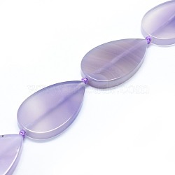Natural Agate Beads Strands, Dyed, Teardrop, Lilac, 48.5~49x29.5~30x5.5~7.5mm, Hole: 2mm, about 8pcs/strand, 16.1~16.6 inch(41~42.2cm)(G-F655-16C)