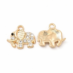 Rack Plating Eco-friendly Alloy Rhinestone Pendants, Elephant Charm, Golden, Crystal, 14x15.5x2.5mm, Hole: 1.8mm(FIND-A025-16G-02)