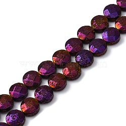 Electroplated Natural Lava Rock Beads Strands, Faceted, Flat Round, Purple Plated, 10~10.5x4.5~5mm, Hole: 0.8~1mm, about 40pcs/strand, 16.14''(41cm)(G-A256-F01-01A)