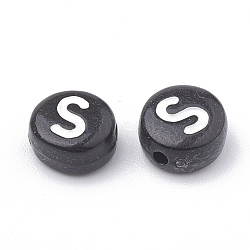 Opaque Acrylic Beads, Horizontal Hole, Alphabet Style, Flat Round, Letter.S, 7x4mm, Hole: 1.5mm, about 370pcs/50g(X-SACR-N002-02S)