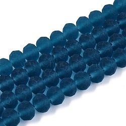 Transparent Glass Beads Strands, Faceted, Frosted, Rondelle, Steel Blue, 8mm, Hole: 1mm, about 64~65pcs/strand, 40~41cm(X-EGLA-A044-T8mm-MD27)