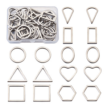 304 Stainless Steel Linking Rings, Mixed Shape, Stainless Steel Color, 40pcs/box