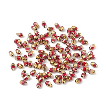 Electroplate Glass Beads, Half Golden Plated, Faceted, Teardrop, Brown, 6x4x4mm, Hole: 1mm, about 500pcs/bag