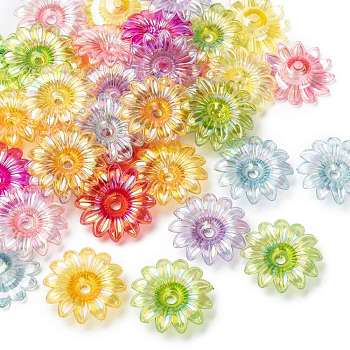Transparent Acrylic Beads, AB Color, Flower, Mixed Color, 34x34x9mm, Hole: 4mm, about 260pcs/500g