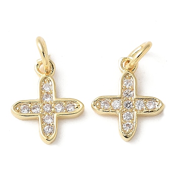 Brass Micro Pave Clear Cubic Zirconia Pendants, Real 18K Gold Plated Charms, Cadmium Free & Lead Free, Long-Lasting Plated, Rack Plating, with Jump Ring, Cross, 10x8x1mm, Hole: 3.5mm