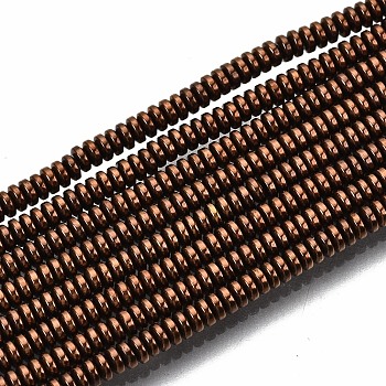 Electroplate Non-magnetic Synthetic Hematite Beads Strands, Flat Round/Disc, Copper Plated, 2x1mm, Hole: 0.8mm, about 450~456pcs/strand, 15.75 inch~15.94 inch(40cm~40.5cm)