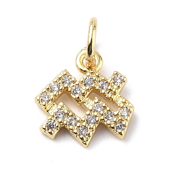 Brass Micro Pave Cubic Zirconia Charms, Constellation Charm, with Jump Rings, Real 18K Gold Plated, Aquarius, 10x9.5x1.3mm, Hole: 3.4mm