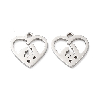 316 Surgical Stainless Steel Charms, Manual Polishing, Laser Cut, Heart with Family Charms, Stainless Steel Color, 12.5x12.5x1mm, Hole: 1.6mm