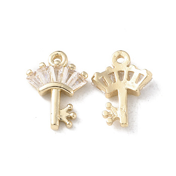 Brass Pave Cubic Zirconia Charms, Crown Key Charm, Light Gold, 13x9.5x2.5mm, Hole: 0.9mm